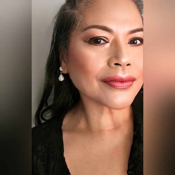 Pink Opal Rose Water Crystal & Natural Baroque Pearls Earrings In Gold Plated - Picture 7 of 7